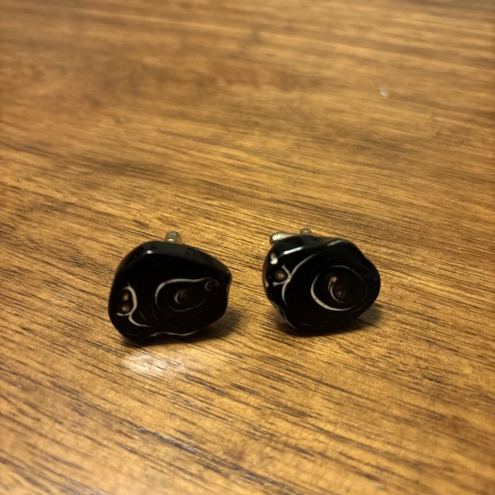 Hawaiian Black Coral Vintage Cuff Links Simple Ocean Beauty